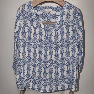 Boho Skies Are Blue Floral V-neck Blouse grandmacore beach vacation size 1X -G